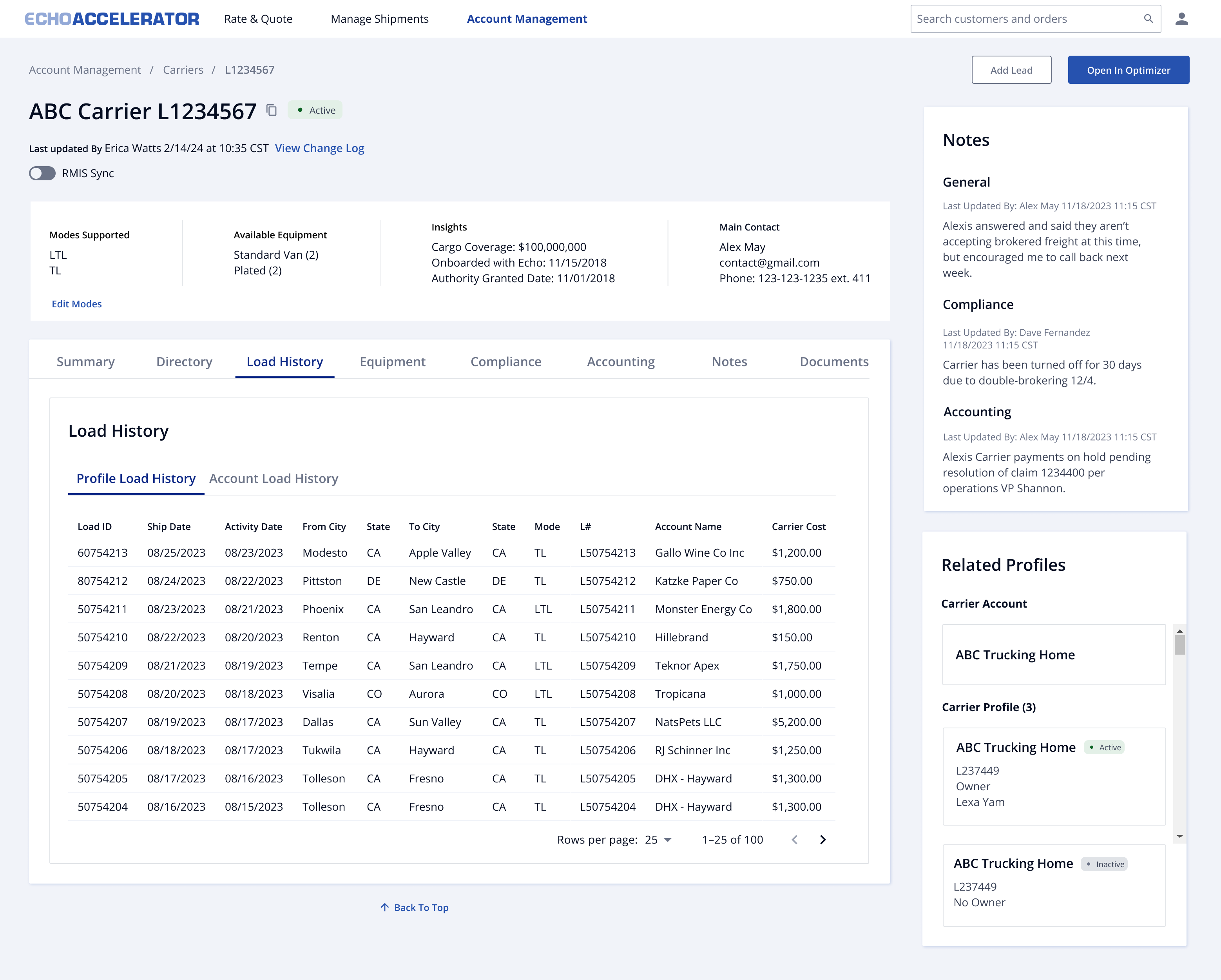 Load History & Performance
